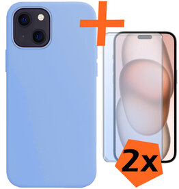 Nomfy Nomfy iPhone 15 Plus Hoesje Siliconen Met 2x Screenprotector - Lichtblauw