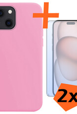 Nomfy Hoesje Geschikt voor iPhone 15 Plus Hoesje Siliconen Cover Case Met 2x Screenprotector - Hoes Geschikt voor iPhone 15 Plus Hoes Back Case - Lichtroze