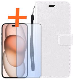 Nomfy Nomfy iPhone 15 Hoesje Bookcase Met Screenprotector - Wit