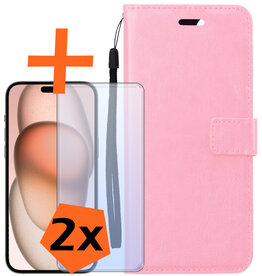 Nomfy Nomfy iPhone 15 Pro Max Hoesje Bookcase Met 2x Screenprotector - Lichtroze