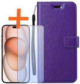 Nomfy Nomfy iPhone 15 Plus Hoesje Bookcase Met Screenprotector - Paars