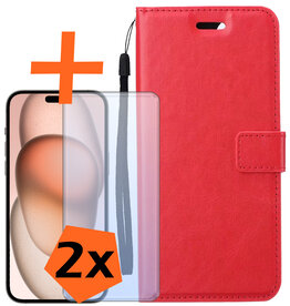 Nomfy Nomfy iPhone 15 Pro Hoesje Bookcase Met 2x Screenprotector - Rood