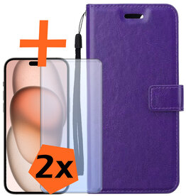 Nomfy Nomfy iPhone 15 Pro Hoesje Bookcase Met 2x Screenprotector - Paars