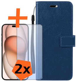 Nomfy Nomfy iPhone 15 Plus Hoesje Bookcase Met 2x Screenprotector - Donkerblauw