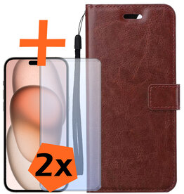 Nomfy Nomfy iPhone 15 Pro Hoesje Bookcase Met 2x Screenprotector - Bruin