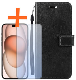 Nomfy Nomfy iPhone 15 Pro Hoesje Bookcase Met Screenprotector - Zwart