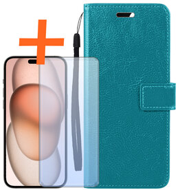 Nomfy Nomfy iPhone 15 Pro Hoesje Bookcase Met Screenprotector - Turquoise