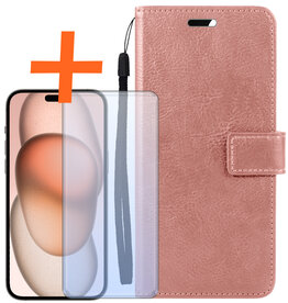 Nomfy Nomfy iPhone 15 Pro Hoesje Bookcase Met Screenprotector - Rose Goud