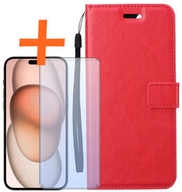Nomfy Nomfy iPhone 15 Pro Hoesje Bookcase Met Screenprotector - Rood