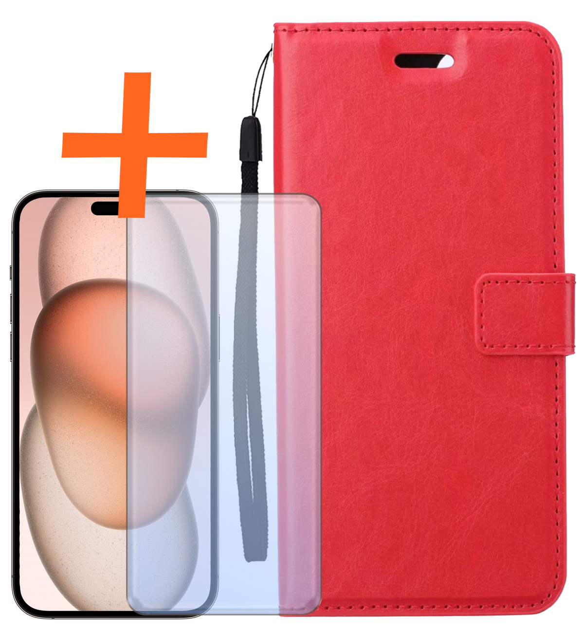 Nomfy Hoesje Geschikt voor iPhone 15 Pro Hoes Bookcase Flipcase Book Cover Met Screenprotector - Hoes Geschikt voor iPhone 15 Pro Hoesje Book Case - Rood