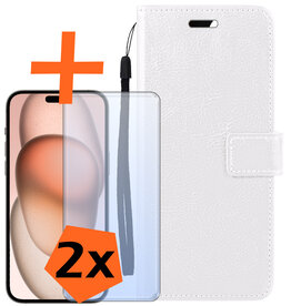 Nomfy Nomfy iPhone 15 Plus Hoesje Bookcase Met 2x Screenprotector - Wit
