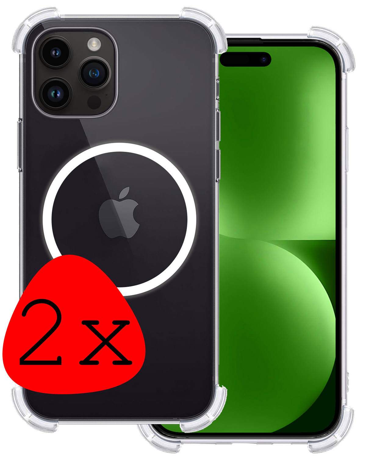 BASEY. Hoes Geschikt voor iPhone 15 Pro Hoesje Magsafe Compatible Shock Proof Case Transparant - Hoesje Geschikt voor iPhone 15 Pro Hoes Magsafe Cover Shockproof - 2 Stuks