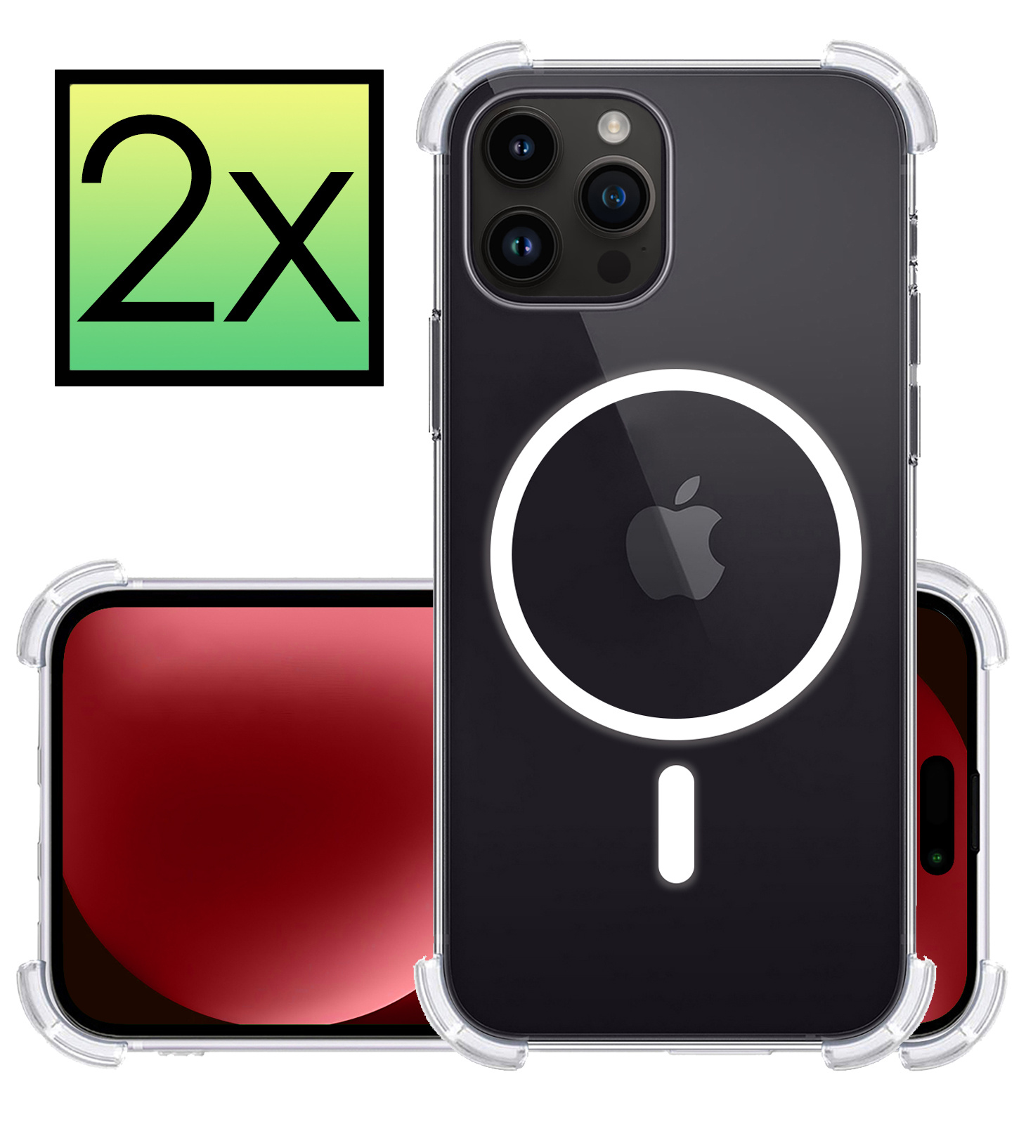 NoXx Hoes Geschikt voor iPhone 15 Pro Max Hoesje Geschikt voor Magsafe Hoesje Cover Shock Proof Case - Transparant - 2x