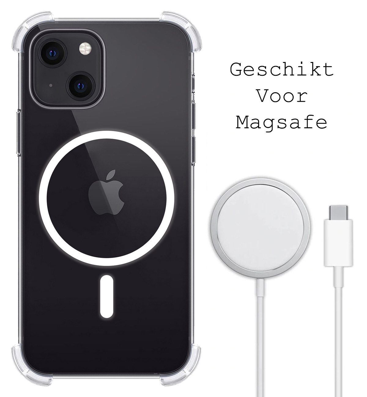BASEY. Hoes Geschikt voor iPhone 15 Hoesje Magsafe Compatible Shock Proof Case Transparant Met Screenprotector - Hoesje Geschikt voor iPhone 15 Hoes Magsafe Cover Shockproof