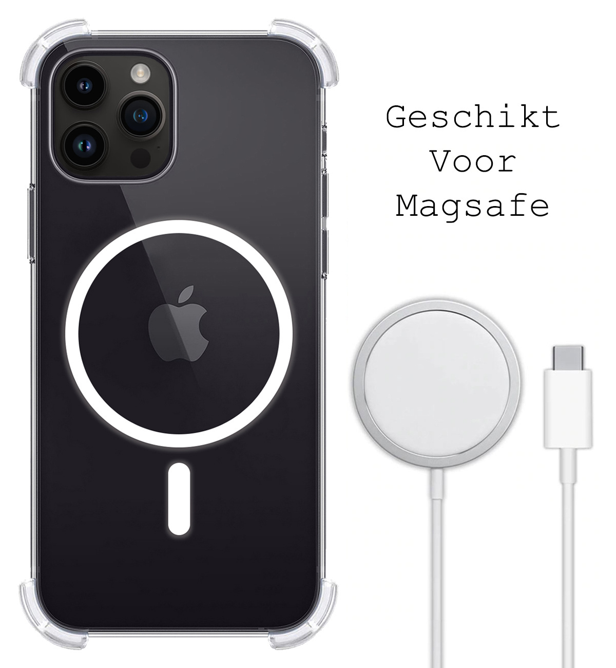 BASEY. Hoes Geschikt voor iPhone 15 Pro Hoesje Magsafe Compatible Shock Proof Case Transparant Met Screenprotector - Hoesje Geschikt voor iPhone 15 Pro Hoes Magsafe Cover Shockproof