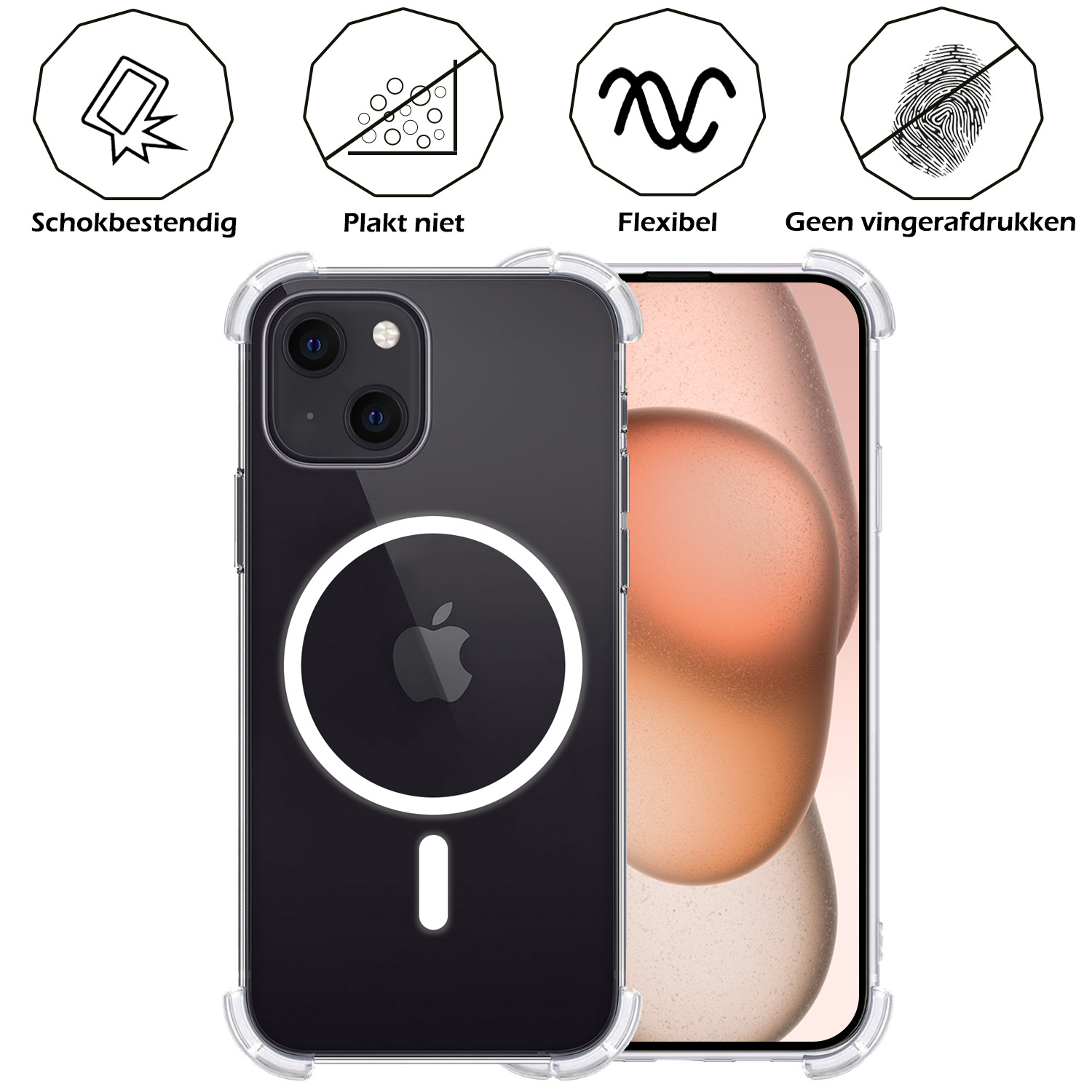 Nomfy Hoesje Geschikt voor iPhone 15 Hoes Geschikt voor Magsafe Shock Proof Cover Case Shockproof Transparant Met 2x Screenprotector - Hoesje Geschikt voor iPhone 15 Hoes Back Case Magsafe