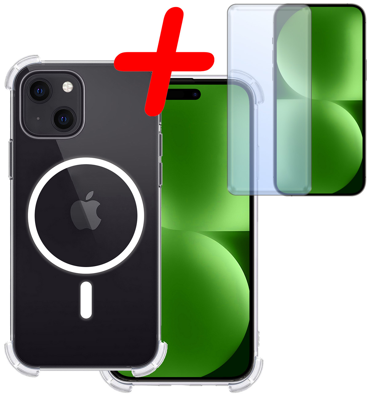 BASEY. Hoes Geschikt voor iPhone 15 Hoesje Magsafe Compatible Shock Proof Case Transparant Met Screenprotector - Hoesje Geschikt voor iPhone 15 Hoes Magsafe Cover Shockproof