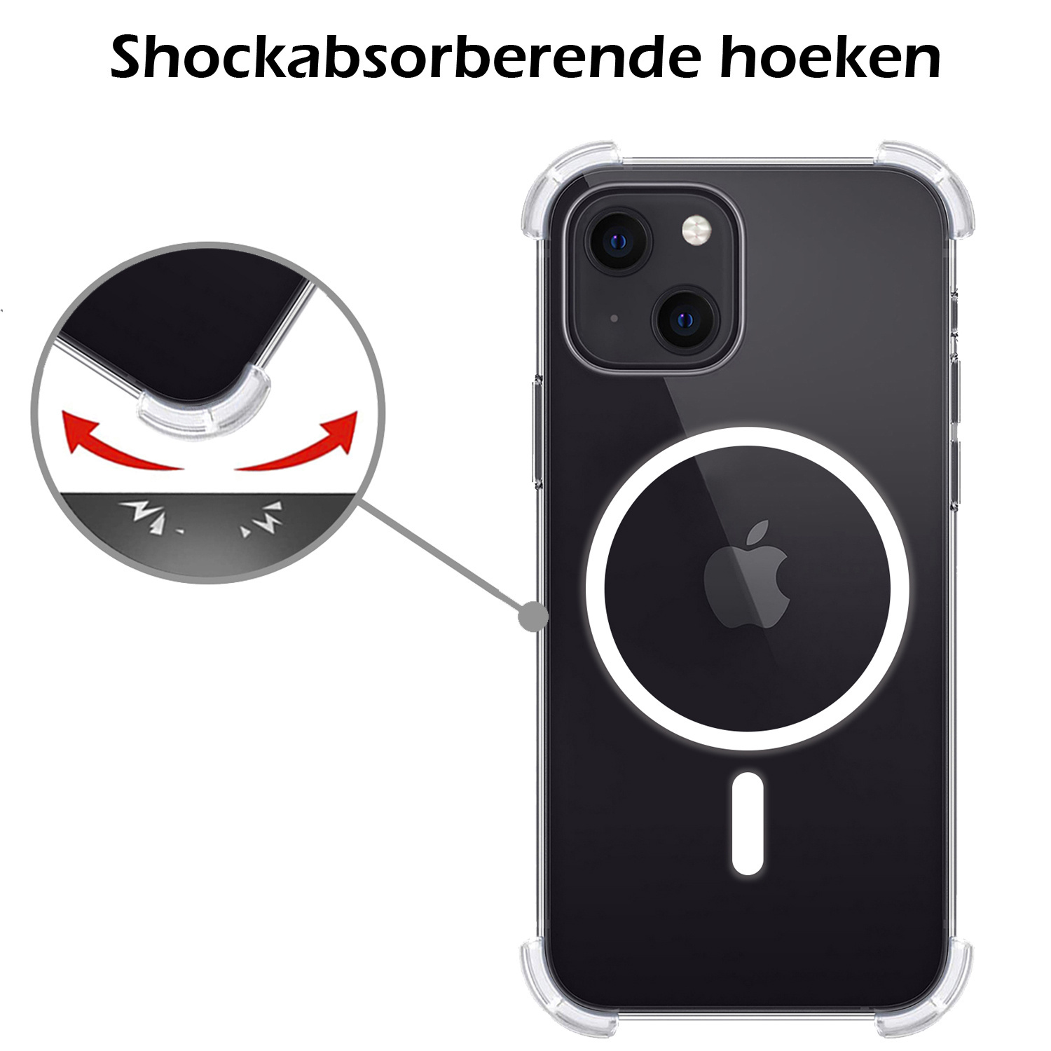 Nomfy Hoesje Geschikt voor iPhone 15 Plus Hoes Geschikt voor Magsafe Shock Proof Cover Case Shockproof Transparant Met 2x Screenprotector - Hoesje Geschikt voor iPhone 15 Plus Hoes Back Case Magsafe