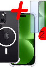BASEY. Hoes Geschikt voor iPhone 15 Hoesje Magsafe Compatible Shock Proof Case Transparant Met 2x Screenprotector - Hoesje Geschikt voor iPhone 15 Hoes Magsafe Cover Shockproof