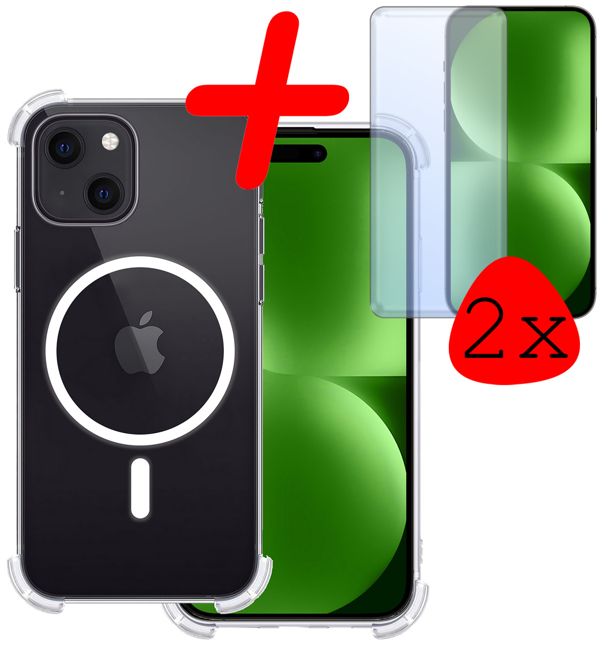 BASEY. Hoes Geschikt voor iPhone 15 Hoesje Magsafe Compatible Shock Proof Case Transparant Met 2x Screenprotector - Hoesje Geschikt voor iPhone 15 Hoes Magsafe Cover Shockproof