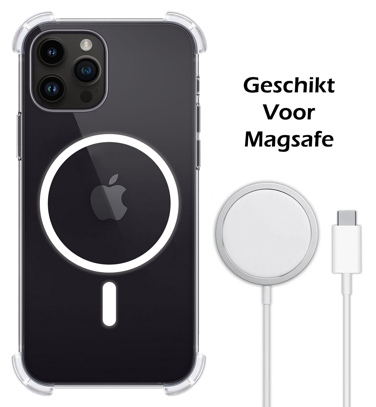 Nomfy Hoesje Geschikt voor iPhone 15 Pro Hoes Geschikt voor Magsafe Shock Proof Cover Case Shockproof Transparant Met 2x Screenprotector - Hoesje Geschikt voor iPhone 15 Pro Hoes Back Case Magsafe