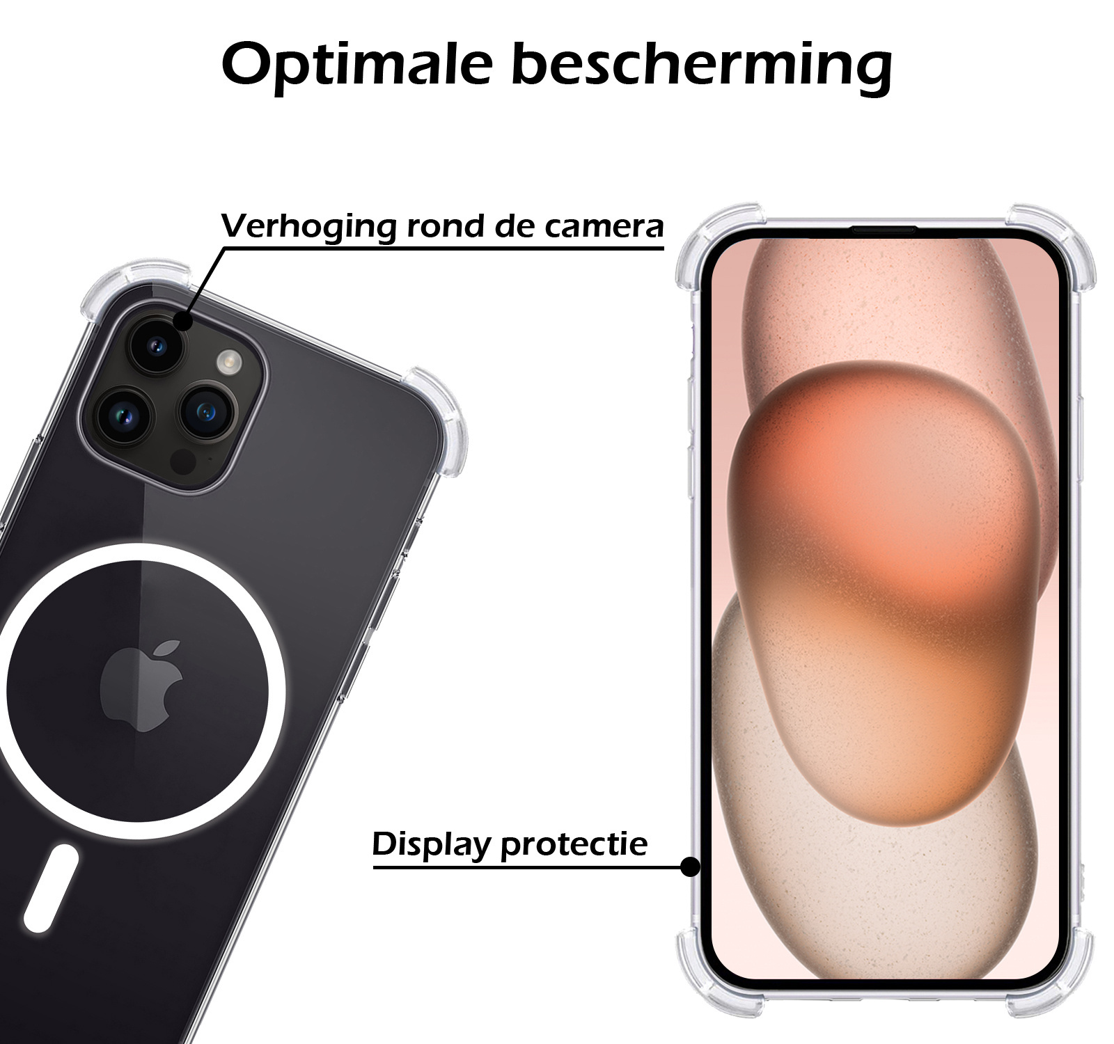 Nomfy Hoesje Geschikt voor iPhone 15 Pro Hoes Geschikt voor Magsafe Shock Proof Cover Case Shockproof Transparant Met 2x Screenprotector - Hoesje Geschikt voor iPhone 15 Pro Hoes Back Case Magsafe