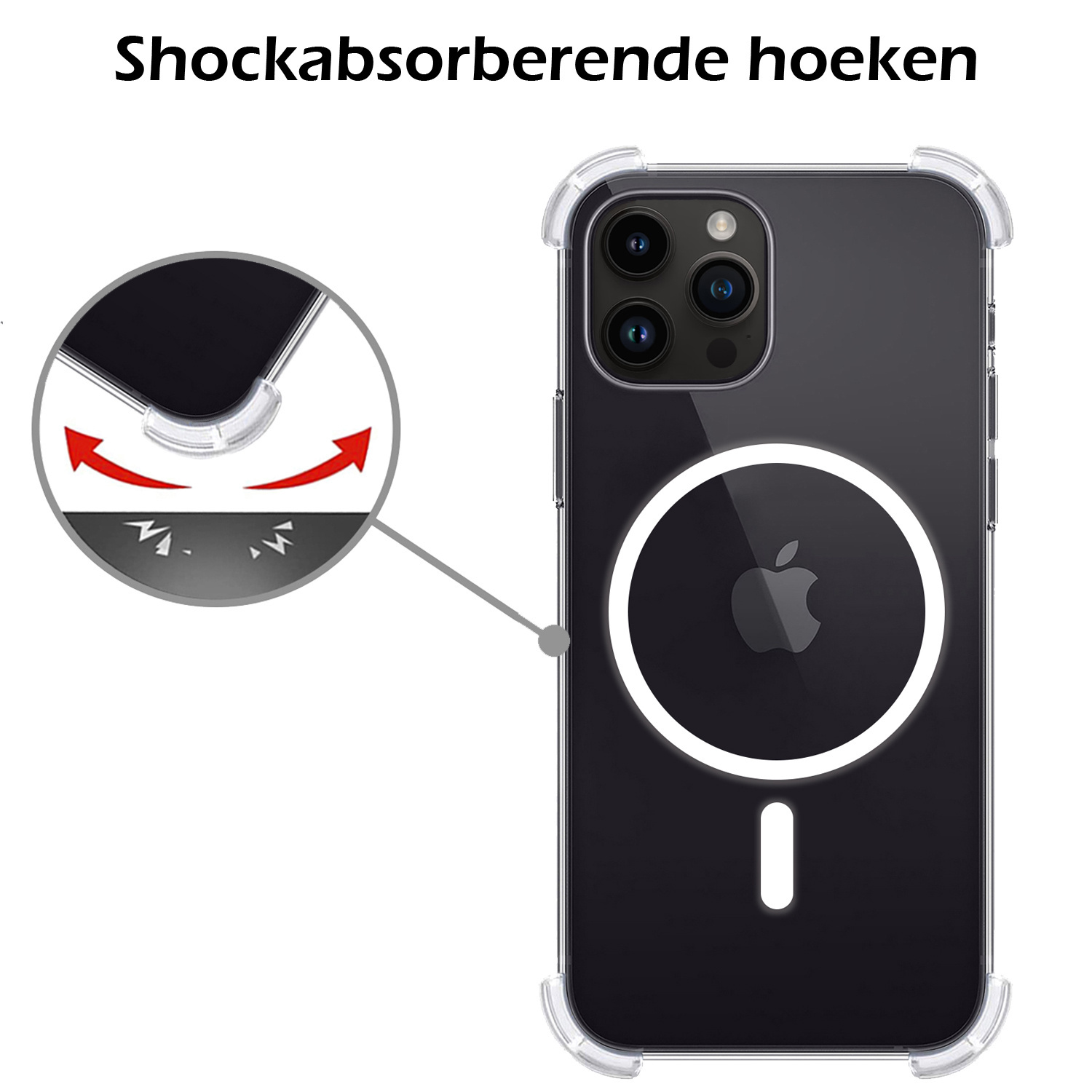 Nomfy Hoesje Geschikt voor iPhone 15 Pro Hoes Geschikt voor Magsafe Shock Proof Cover Case Shockproof Transparant Met 2x Screenprotector - Hoesje Geschikt voor iPhone 15 Pro Hoes Back Case Magsafe