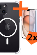 Nomfy Hoesje Geschikt voor iPhone 15 Hoes Geschikt voor Magsafe Shock Proof Cover Case Shockproof Transparant Met 2x Screenprotector - Hoesje Geschikt voor iPhone 15 Hoes Back Case Magsafe