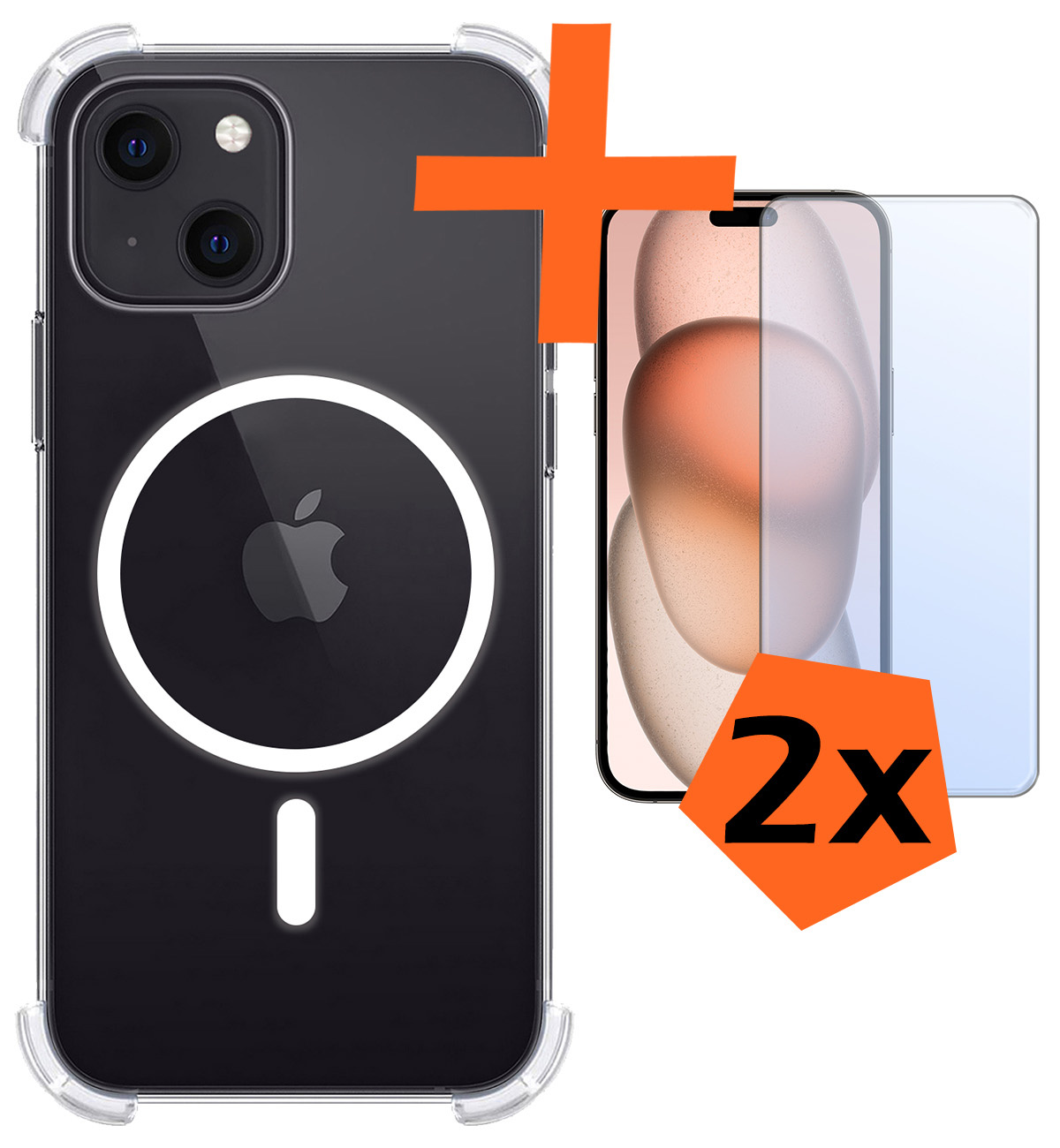 Nomfy Hoesje Geschikt voor iPhone 15 Hoes Geschikt voor Magsafe Shock Proof Cover Case Shockproof Transparant Met 2x Screenprotector - Hoesje Geschikt voor iPhone 15 Hoes Back Case Magsafe
