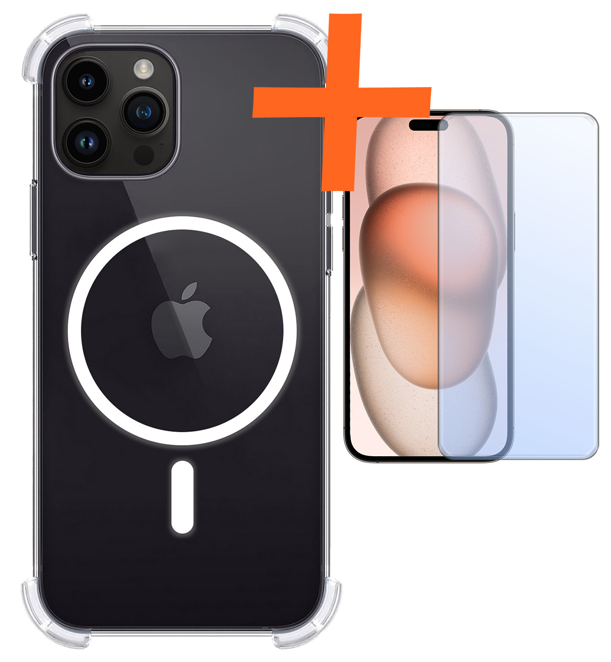 Nomfy Hoesje Geschikt voor iPhone 15 Pro Hoes Geschikt voor Magsafe Shock Proof Cover Case Shockproof Transparant Met Screenprotector - Hoesje Geschikt voor iPhone 15 Pro Hoes Back Case Magsafe