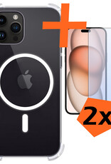 Nomfy Hoesje Geschikt voor iPhone 15 Pro Hoes Geschikt voor Magsafe Shock Proof Cover Case Shockproof Transparant Met 2x Screenprotector - Hoesje Geschikt voor iPhone 15 Pro Hoes Back Case Magsafe