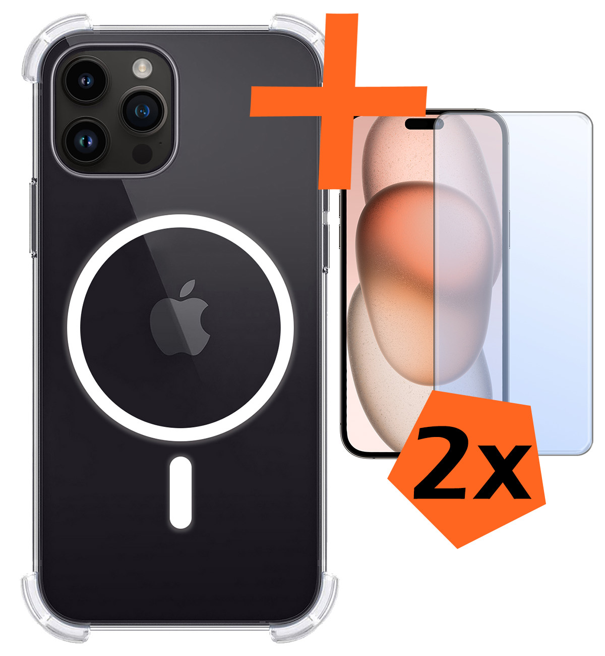 Nomfy Hoesje Geschikt voor iPhone 15 Pro Hoes Geschikt voor Magsafe Shock Proof Cover Case Shockproof Transparant Met 2x Screenprotector - Hoesje Geschikt voor iPhone 15 Pro Hoes Back Case Magsafe