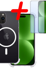 BASEY. Hoes Geschikt voor iPhone 15 Pro Hoesje Magsafe Compatible Shock Proof Case Transparant Met Screenprotector - Hoesje Geschikt voor iPhone 15 Pro Hoes Magsafe Cover Shockproof