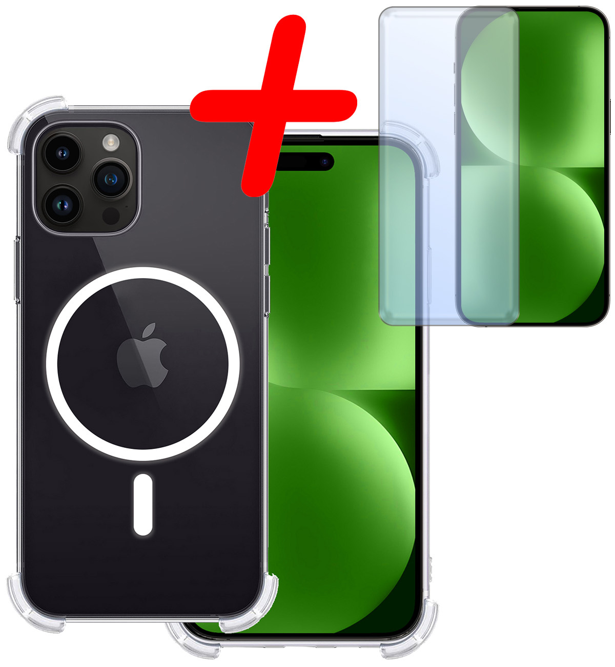 BASEY. Hoes Geschikt voor iPhone 15 Pro Max Hoesje Magsafe Compatible Shock Proof Case Transparant Met Screenprotector - Hoesje Geschikt voor iPhone 15 Pro Max Hoes Magsafe Cover Shockproof