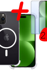 BASEY. Hoes Geschikt voor iPhone 15 Pro Max Hoesje Magsafe Compatible Shock Proof Case Transparant Met 2x Screenprotector - Hoesje Geschikt voor iPhone 15 Pro Max Hoes Magsafe Cover Shockproof