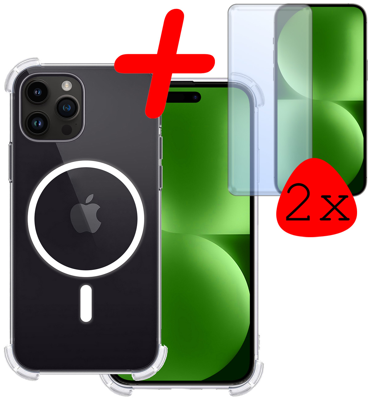 BASEY. Hoes Geschikt voor iPhone 15 Pro Max Hoesje Magsafe Compatible Shock Proof Case Transparant Met 2x Screenprotector - Hoesje Geschikt voor iPhone 15 Pro Max Hoes Magsafe Cover Shockproof