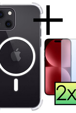 NoXx Hoes Geschikt voor iPhone 15 Hoesje Geschikt voor Magsafe Hoesje Cover Shock Proof Case Met 2x Screenprotector - Transparant