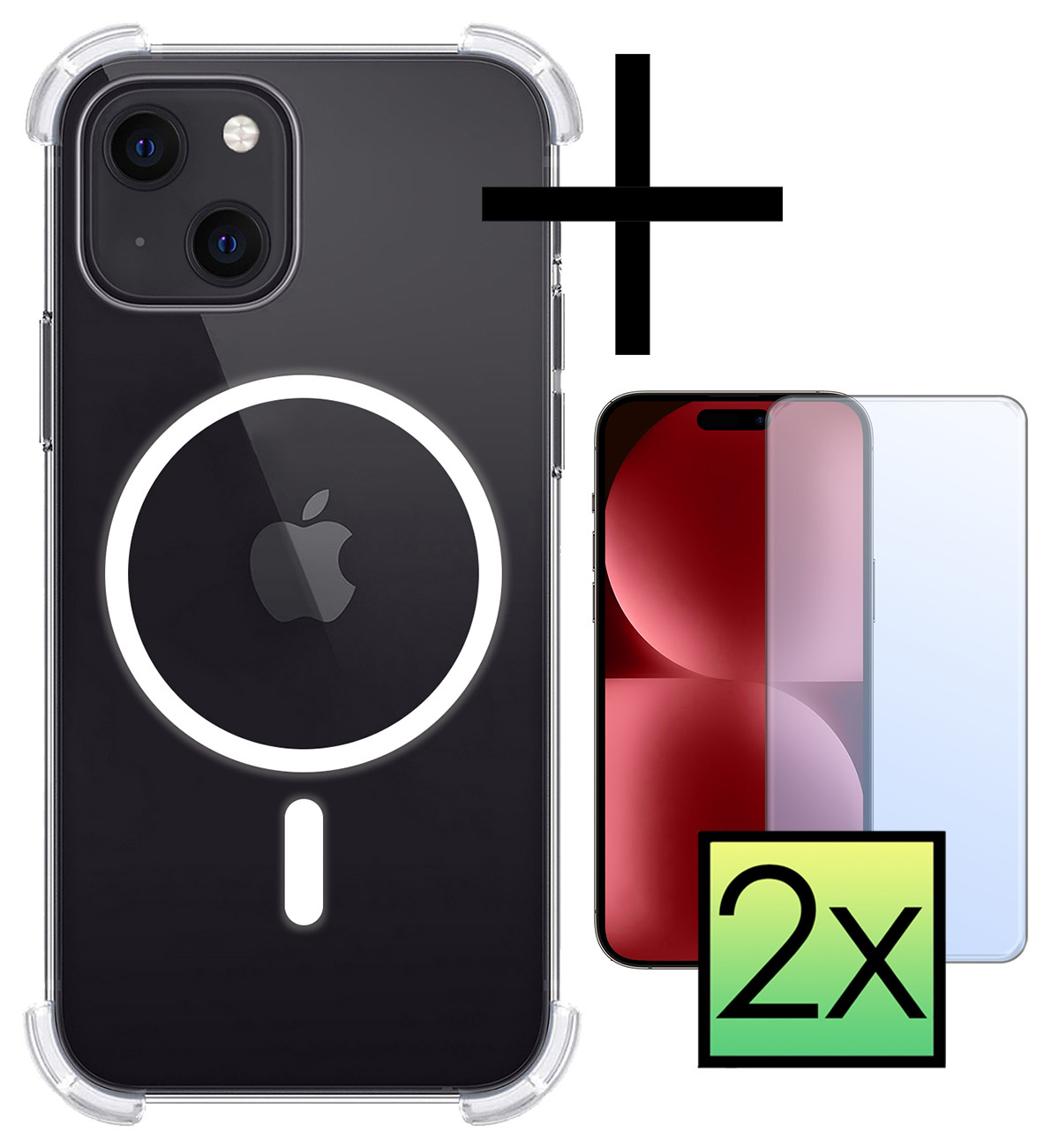NoXx Hoes Geschikt voor iPhone 15 Hoesje Geschikt voor Magsafe Hoesje Cover Shock Proof Case Met 2x Screenprotector - Transparant