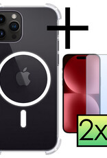 NoXx Hoes Geschikt voor iPhone 15 Pro Hoesje Geschikt voor Magsafe Hoesje Cover Shock Proof Case Met 2x Screenprotector - Transparant