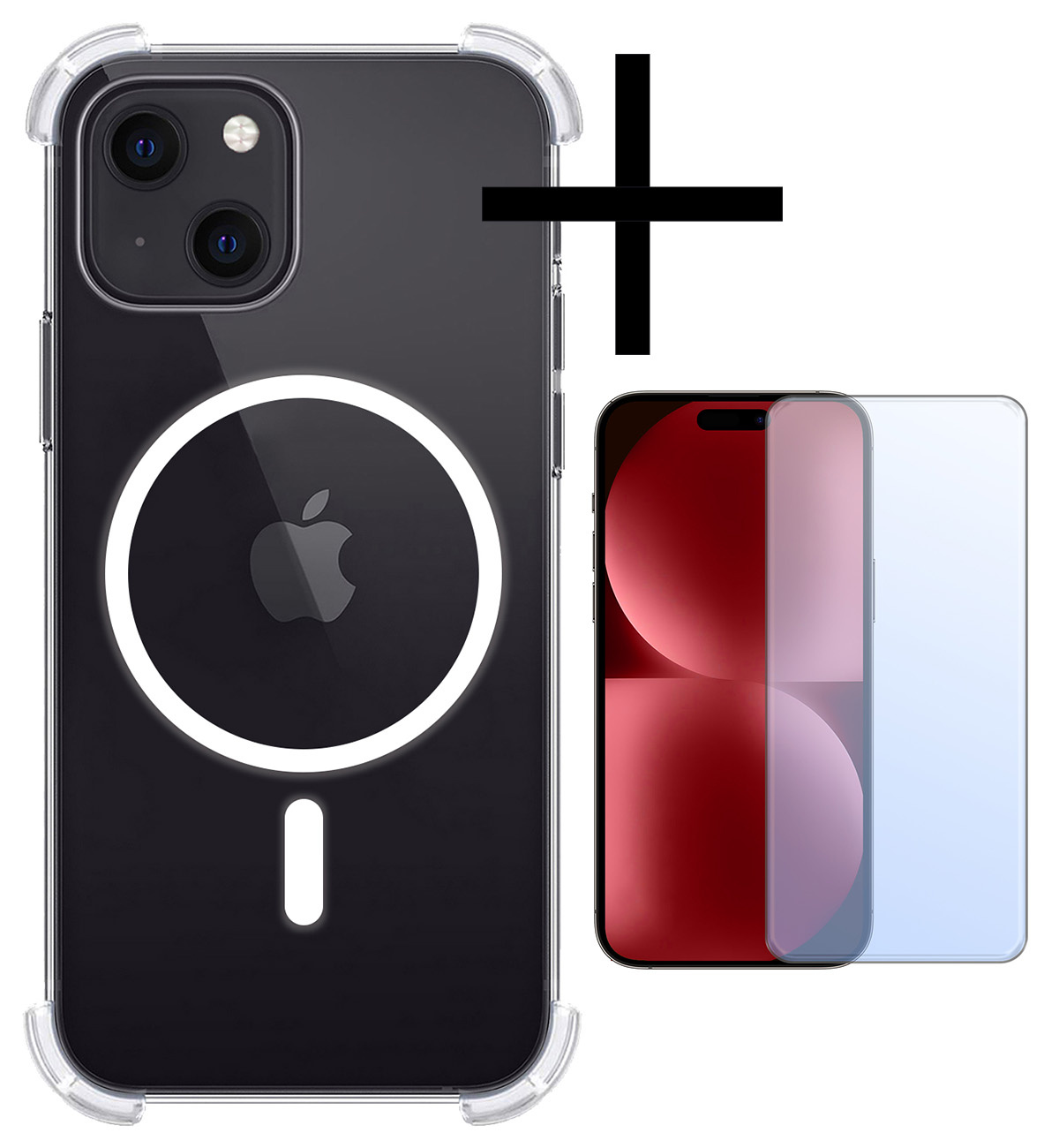 NoXx Hoes Geschikt voor iPhone 15 Plus Hoesje Geschikt voor Magsafe Hoesje Cover Shock Proof Case Met Screenprotector - Transparant
