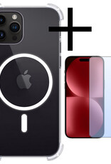 NoXx Hoes Geschikt voor iPhone 15 Pro Hoesje Geschikt voor Magsafe Hoesje Cover Shock Proof Case Met Screenprotector - Transparant