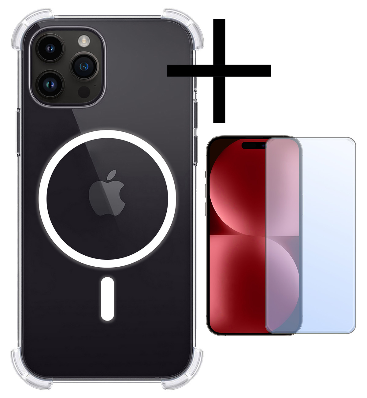 NoXx Hoes Geschikt voor iPhone 15 Pro Hoesje Geschikt voor Magsafe Hoesje Cover Shock Proof Case Met Screenprotector - Transparant