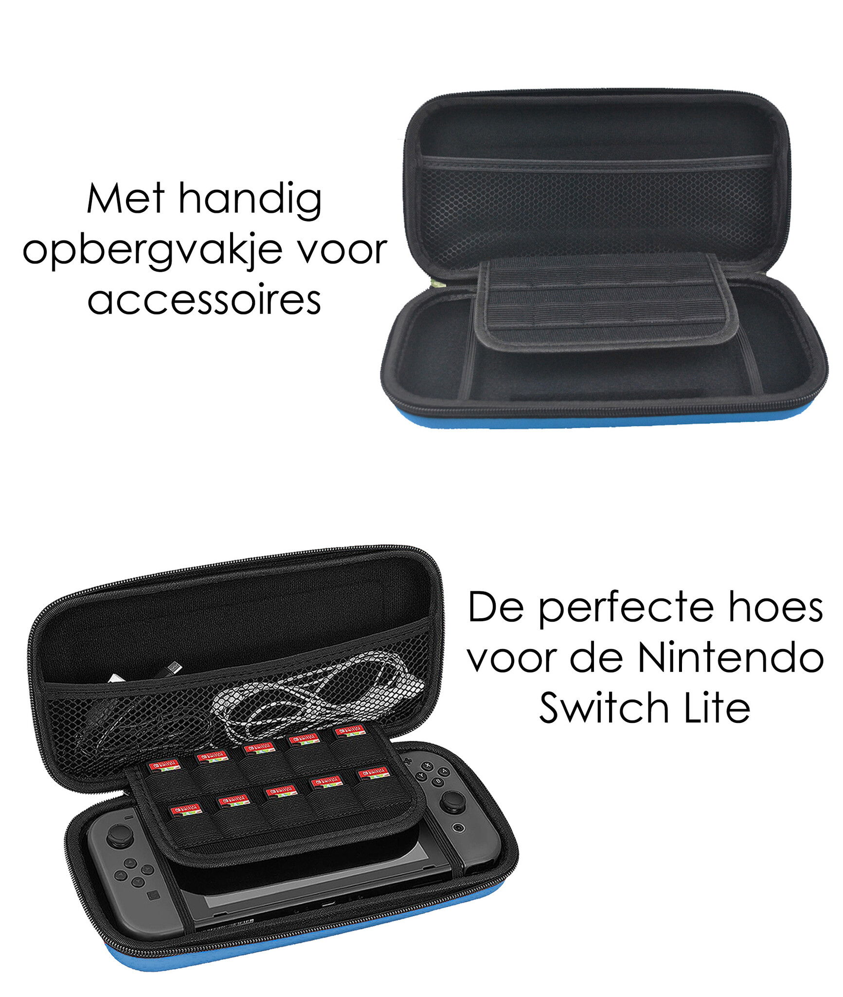 NoXx Hoesje Geschikt voor Nintendo Switch Lite Case Hoes Hard Cover Met Koord - Hoes Geschikt voor Nintendo Switch Lite Hoes - Blauw