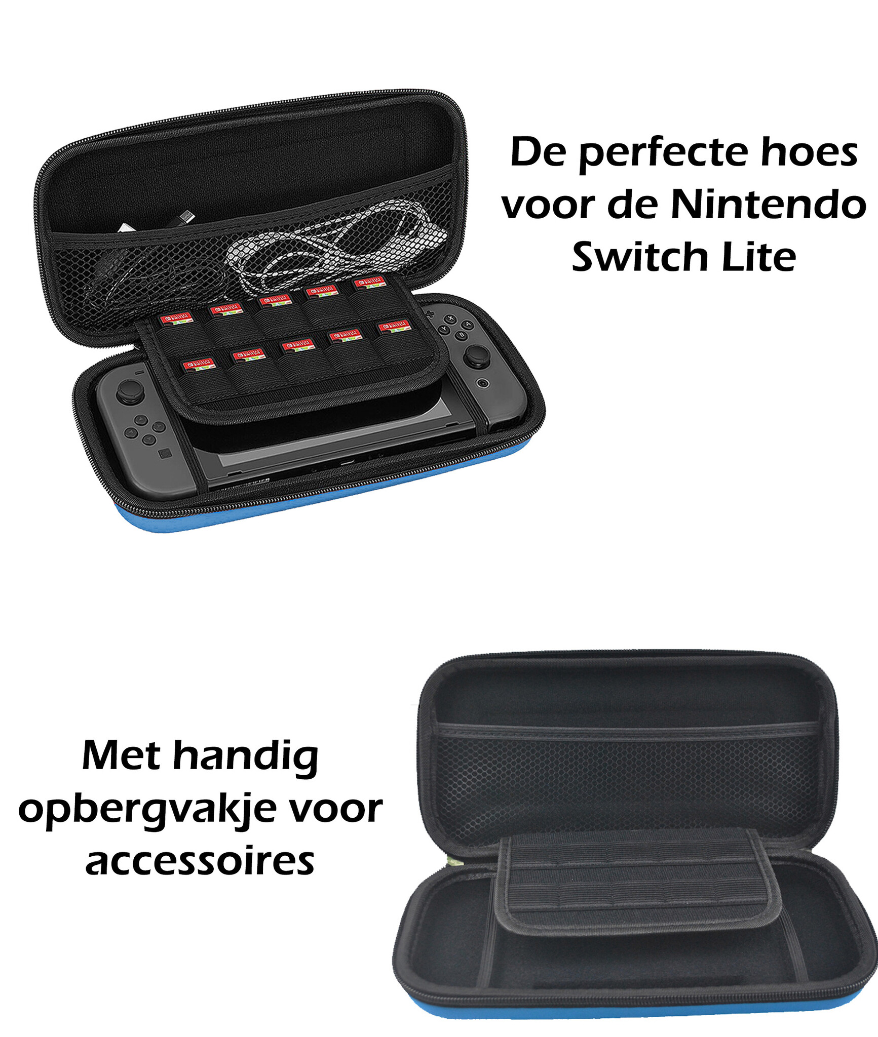 Nomfy Hoesje Geschikt voor Nintendo Switch Lite Hoes Bescherm Case Hardcover Met Polsbandje - Hoes Geschikt voor Nintendo Switch Lite Case - Blauw