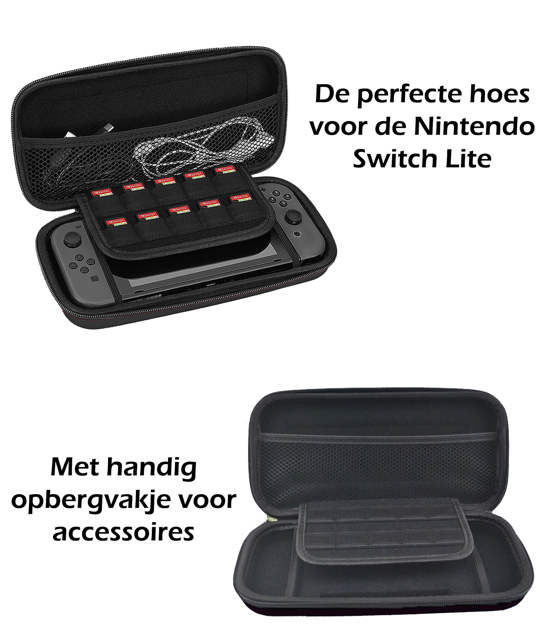 Nomfy Hoesje Geschikt voor Nintendo Switch Lite Hoes Bescherm Case Hardcover Met Polsbandje - Hoes Geschikt voor Nintendo Switch Lite Case - Zwart