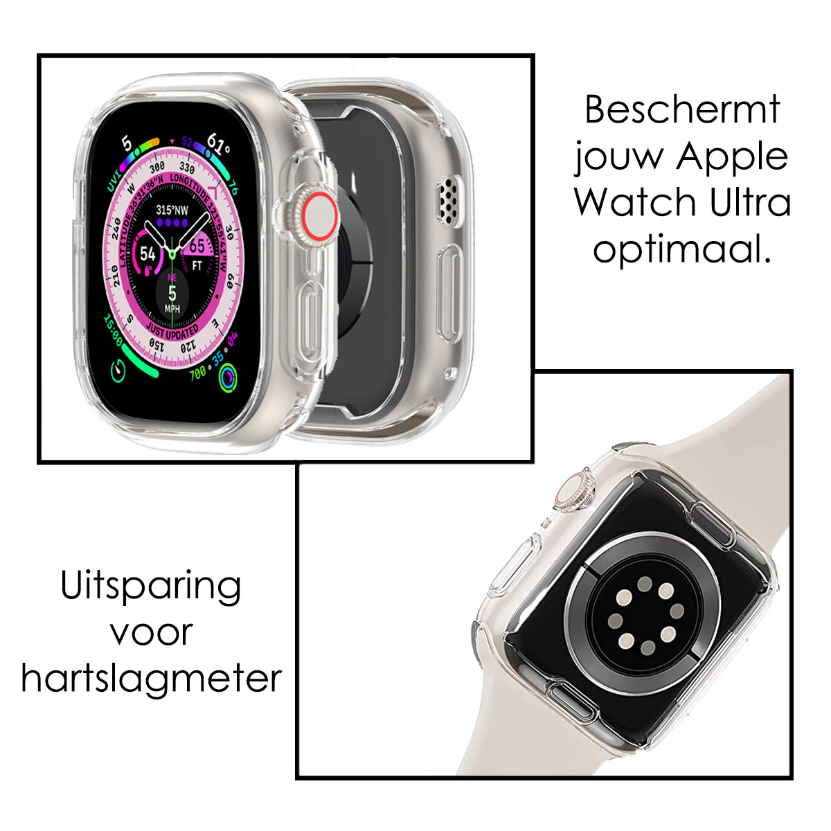 NoXx Hoes Geschikt voor Apple Watch Ultra 2 Siliconen Case - Hoesje Geschikt voor Apple Watch Ultra 2 (49 mm) Hoesje Cover Case - Transparant - 2x