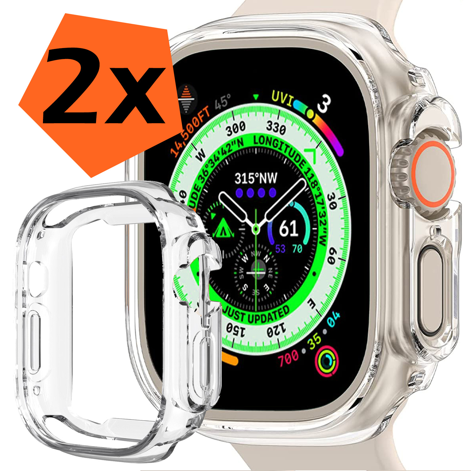 Nomfy Hoesje Geschikt voor Apple Watch Ultra 2 Hoes Siliconen Case Cover - Hoes Geschikt voor Apple Watch Ultra 2 (49 mm) Hoesje - Transparant - 2 PACK