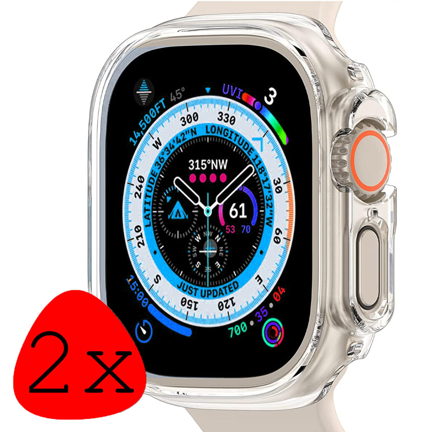 BASEY. Hoes Geschikt voor Apple Watch Ultra 2 Hoesje Siliconen Case - Hoesje Geschikt voor Apple Watch Ultra 2 (49 mm) Hoes - Transparant - 2 Stuks