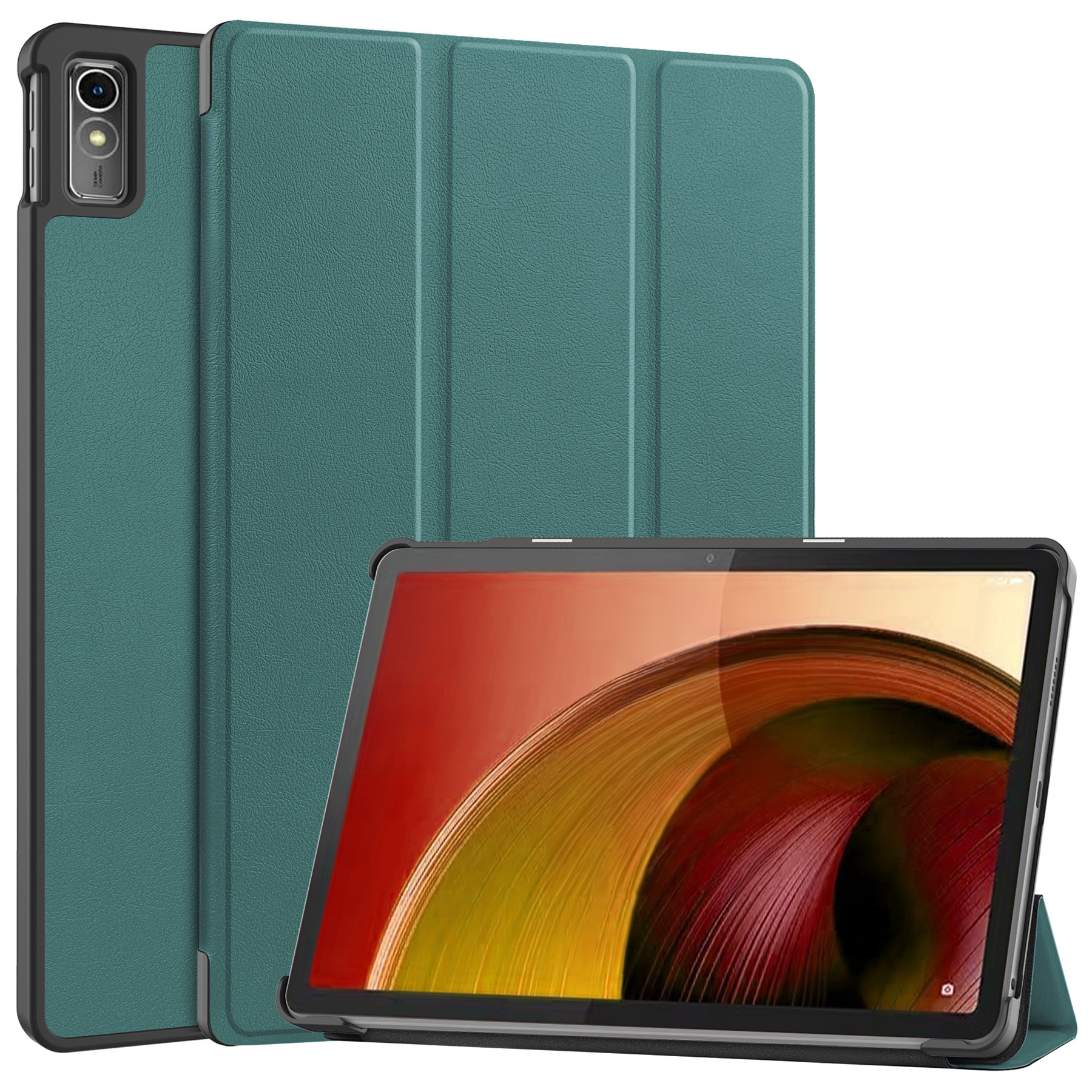 Nomfy Hoes Geschikt voor Lenovo Tab M10 5G Hoes Tri-fold Tablet Hoesje Case - Hoesje Geschikt voor Lenovo Tab M10 5G Hoesje Hardcover Bookcase - Donkergroen