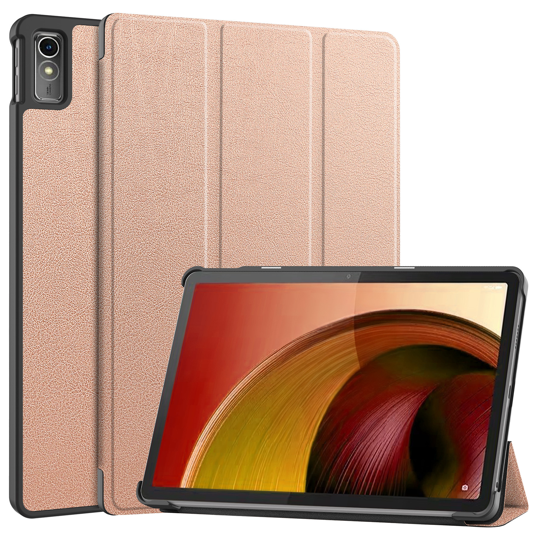 Nomfy Hoes Geschikt voor Lenovo Tab M10 5G Hoes Tri-fold Tablet Hoesje Case - Hoesje Geschikt voor Lenovo Tab M10 5G Hoesje Hardcover Bookcase - Rosé goud